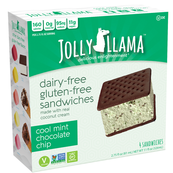Jolly Llama® Dairy-Free, Gluten-Free  Ice Cream Sandwiches - Cool Mint Chip - MS