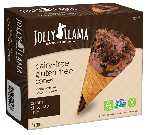 Jolly Llama® Dairy-Free, Gluten-Free Ice Cream Cones - Caramel Chocolate Chip