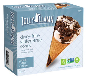 Jolly Llama® Dairy-Free, Gluten-Free Ice Cream Cones - Vanilla Fudge Sundae