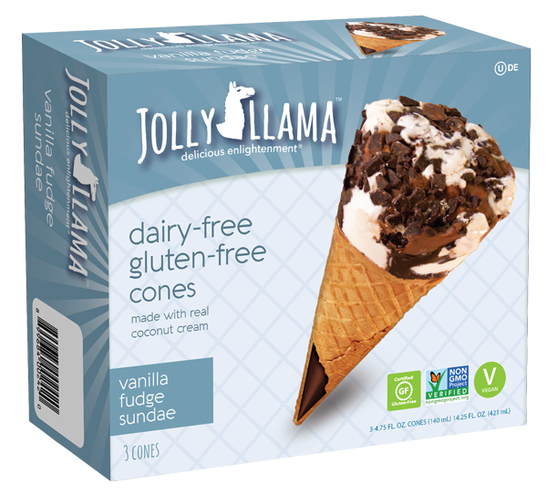 Jolly Llama® Dairy-Free, Gluten-Free Ice Cream Cones - Vanilla Fudge Sundae