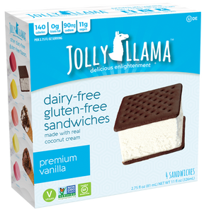 Jolly Llama® Dairy-Free, Gluten-Free  Ice Cream Sandwiches - Premium Vanilla