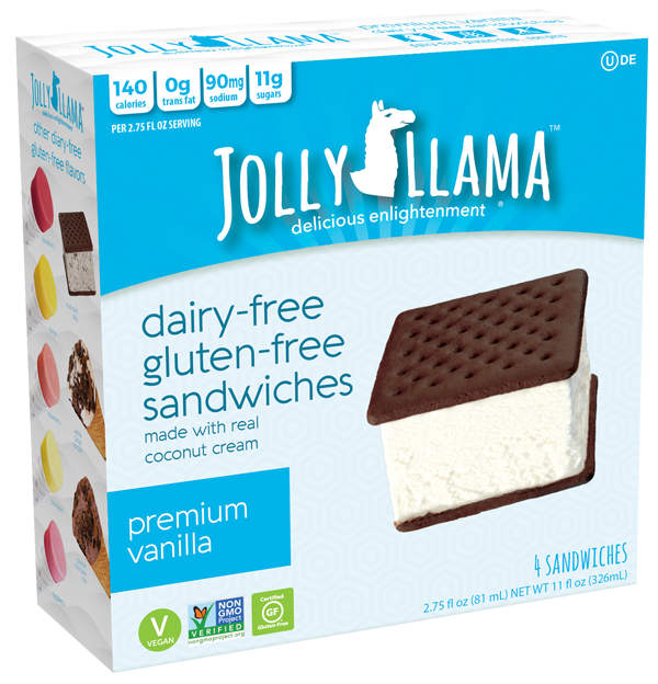 Jolly Llama® Dairy-Free, Gluten-Free  Ice Cream Sandwiches - Premium Vanilla