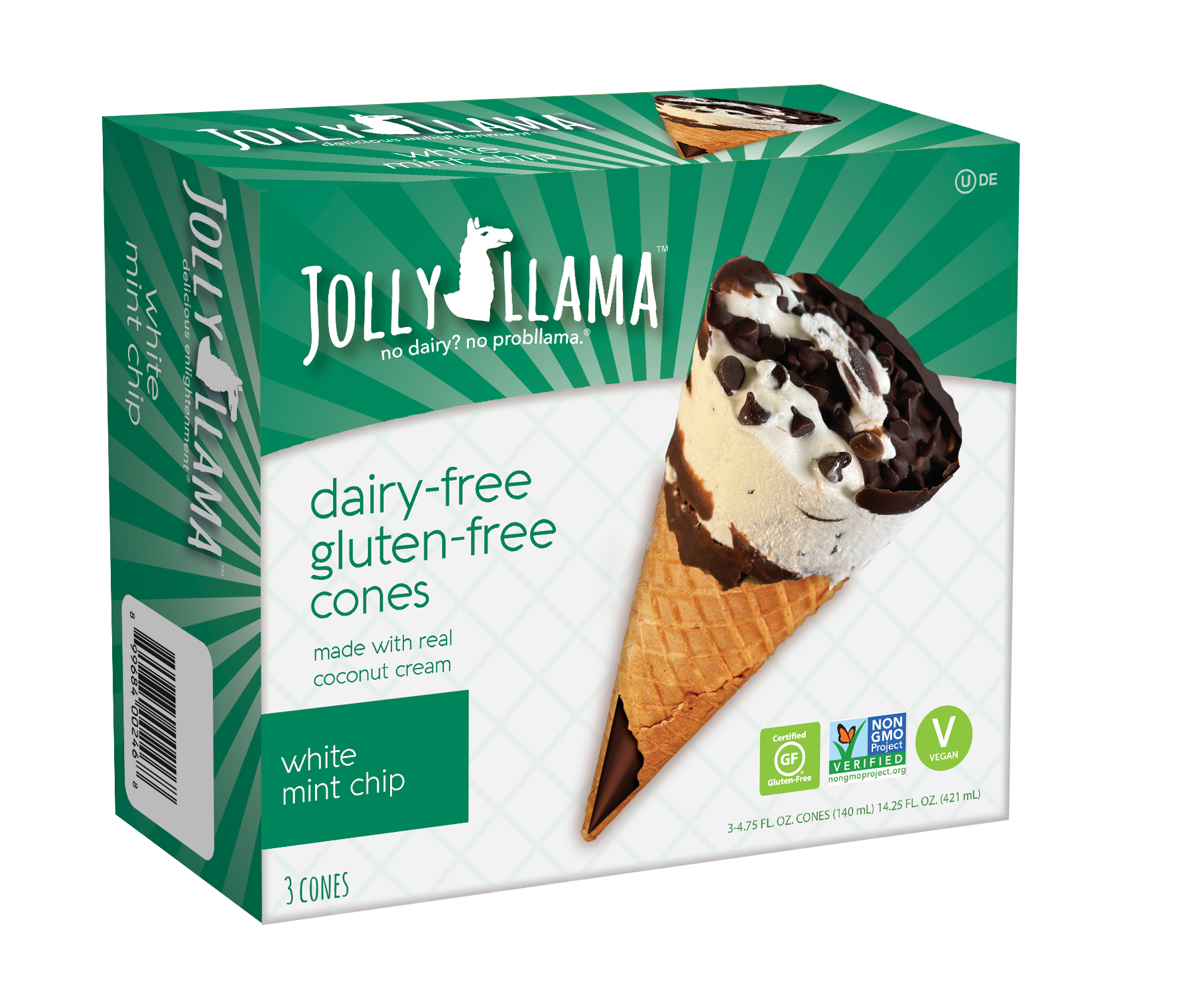 Jolly Llama® Dairy Free Gluten Free Ice Cream Cones White Mint Chip